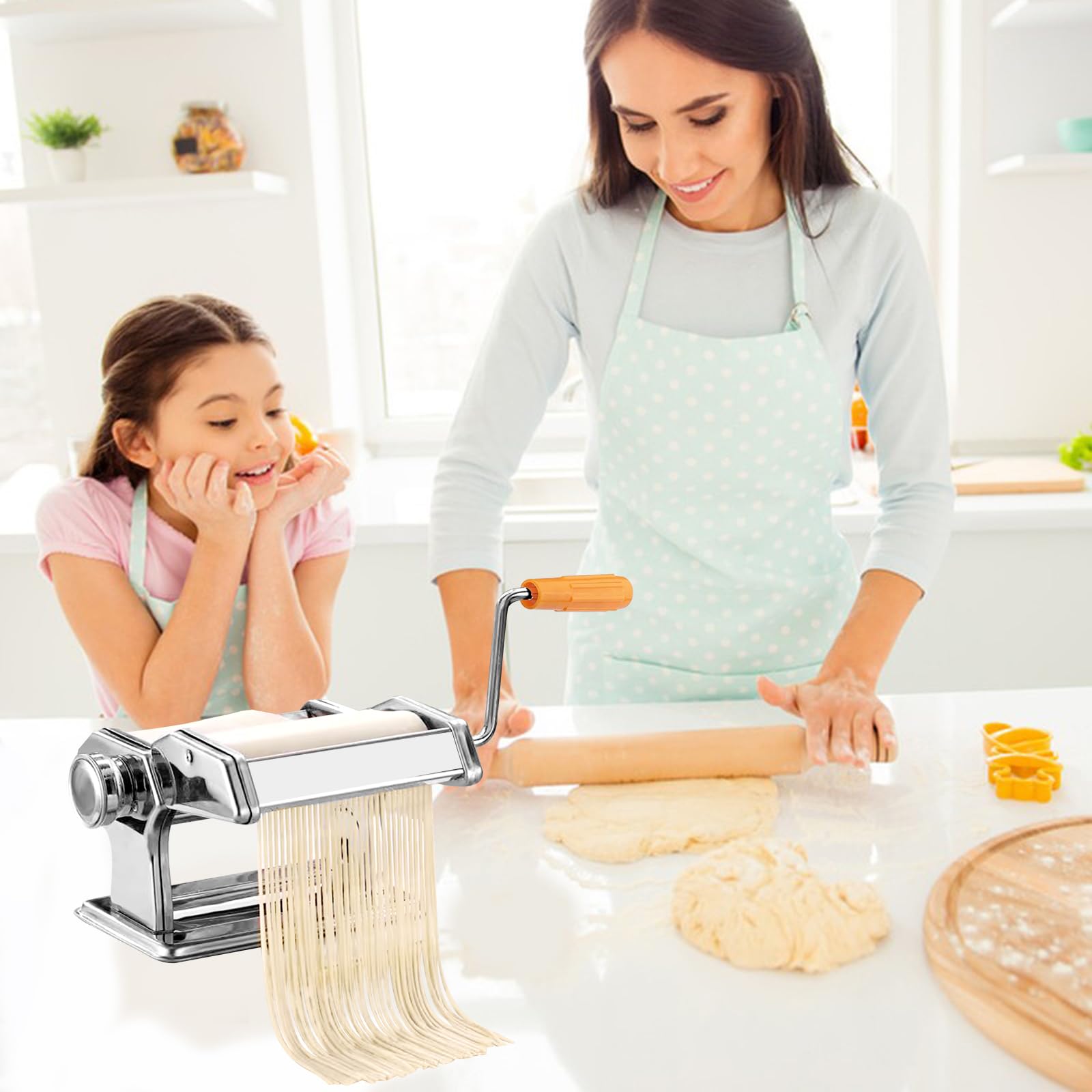 Maquina Para Hacer Pasta, Máquina de Pasta con 6 Grosor Ajustable, Máquina Manual de Pasta Acero Inoxidable, Máquina de Fideos Manual, Maquina para Pasta Fresca, para Espagueti, Lasaña
