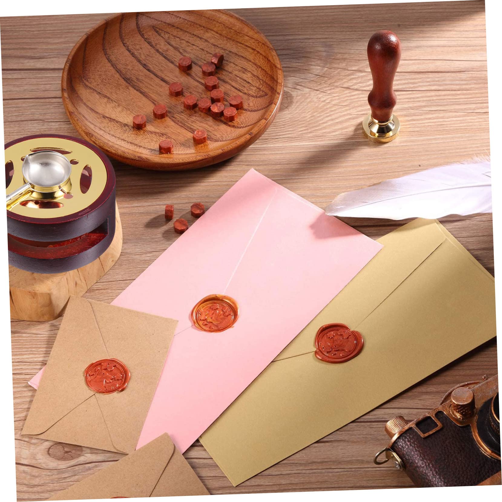 DOITOOL 3 Juegos herramienta de encerado sobres envelopes giftcrad sello lacre sello de lacre horno de cera pegajoso estufa de de madera práctica estufa de fusión aleación Brown