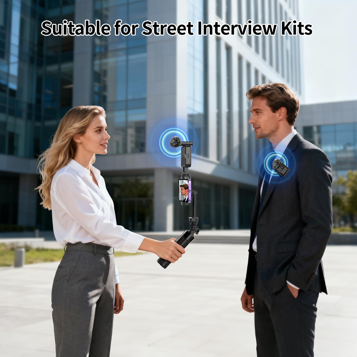 yAyusi Vlogging Kit pour iPhone/Android, Kit Youtuber Comprend Trépied 3 en 1, Lumière LED, Microphone et Housse de Rangement, Idéal pour Interviews de Rue et Enregistrement de Vlog