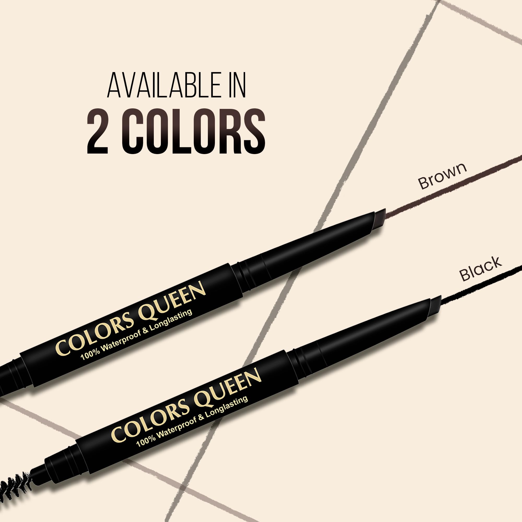 Colors Queen Brow Master Eyebrow Definer Pencil with Spoolie | Natural Looking Brows | Smudge Proof, Waterproof and Long Lasting Eyebrow Pencil (Black) - Image 5 thumbnail