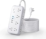 Flat Extension Cord 25 FT, NTONPOWER Surge Protector Power Strip, 10 Widely Outlets with 4 USB Ports (2 USB C), 3 Side, Overload Protection, 2700J, Mountable Multiple Outlets for Home Office