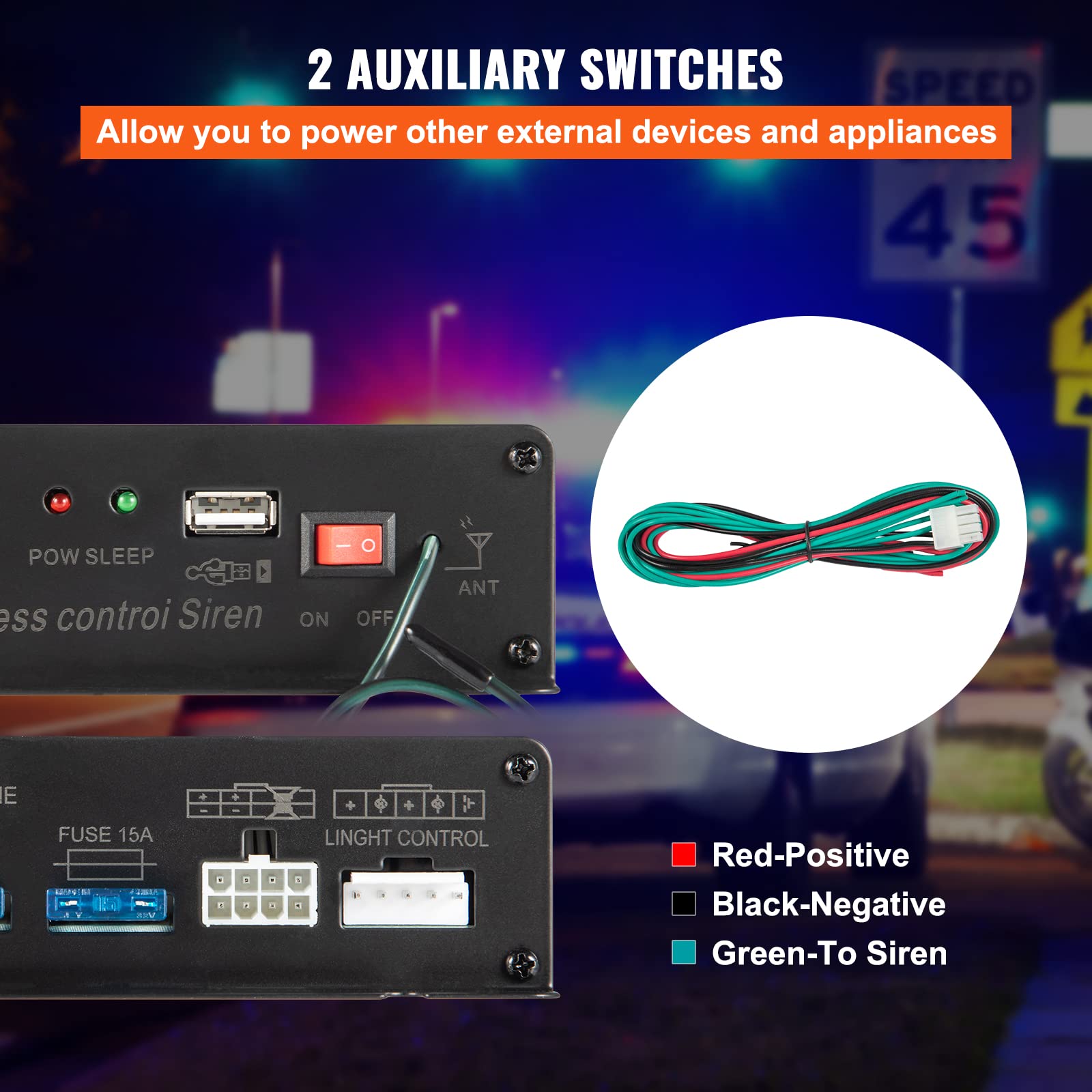 VEVOR Głośniki samochodowe alarm Host 200 W megafon 8 dźwięków syreny, 12 V DC, elektroniczne ostrzeżenie, system głośników, super głośny pilot zdalnego sterowania, światło LED, do samochodu, pojazdu