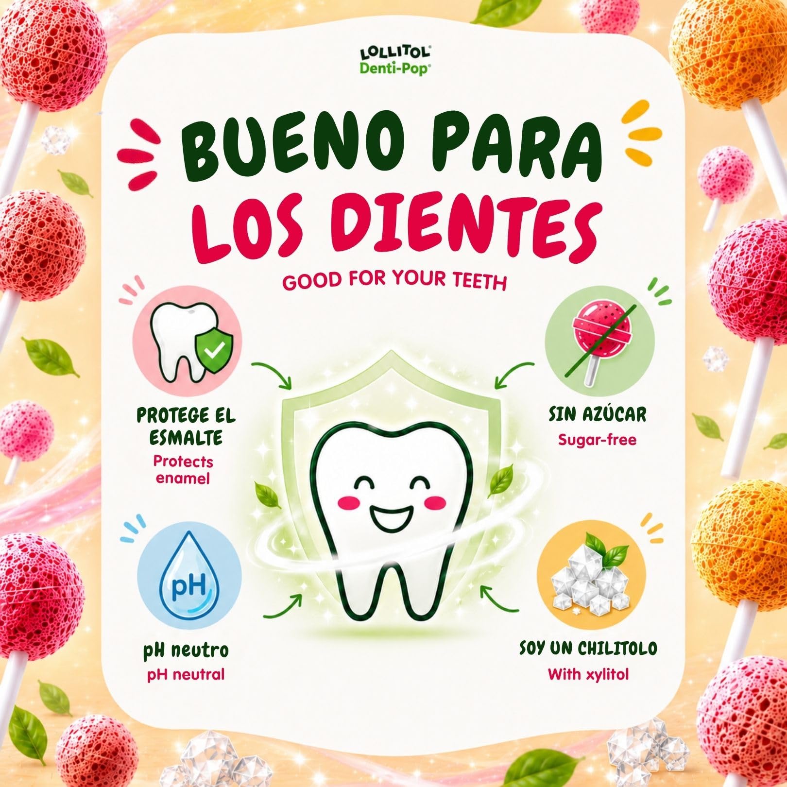 LOLLITOL Piruletas Sin Azúcar 28 Piezas – Caramelo Sin Azúcar, Lollipop Vegano Sabores de Fruta (Fresa, Frambuesa, Mango, Piña) – Sin Aspartamo, Estuche Degustación
