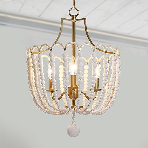 Lámpara colgante con cuentas de madera