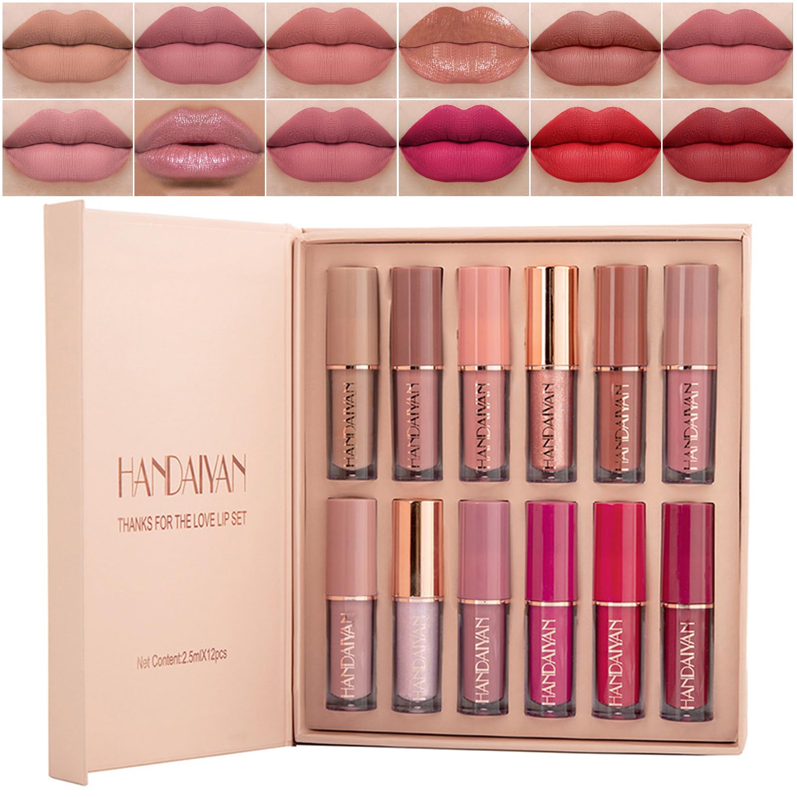 Layhou 12 colores 2,5 ml juego de brillo de labios mate nacarado no pegajoso lápiz labial glaseado