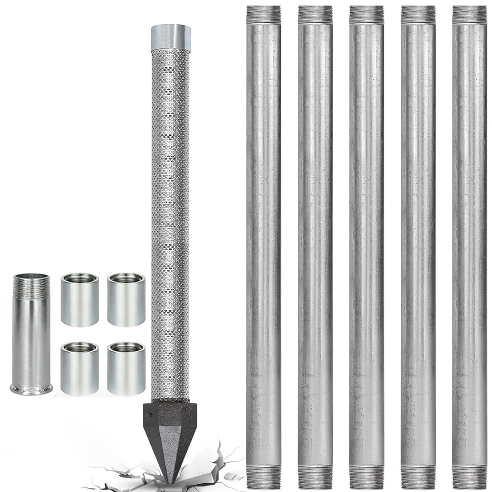 Water Well Drilling Kit,Professional 1-1/4 inch x 36 inch Kit-Drive Well Point,Includes Reinforced Point and Extension Pipes for Shallow Sand Point Well Kit Project(5+1kit)