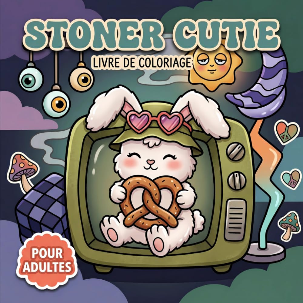 Livre De Coloriage Stoner Cutie: Douces Scènes Animalières Aux Accents Psychédéliques Pour Moments Calmes, Sourires Créatifs Et Parenthèses Apaisantes Au Quotidien