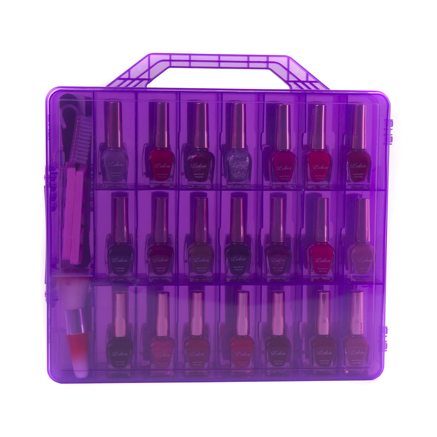 ZoostlissUniversal Clear Nail Polish Organizer Storage Case for 48 Bottles Adjustable Dividers Space Saver Transparent Purple