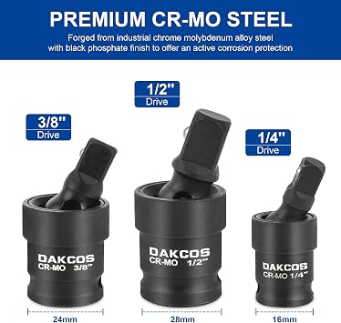 DAKCOS Universal Joint Socket Set, 3pcs Impact Ball Swivel Socket Set