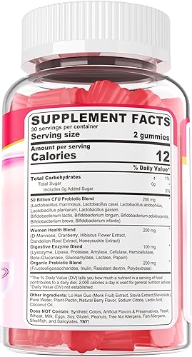 Miniatura 7 de Gomitas probióticas para mujeres, probióticos vaginales para mujeres equilibrio de pH, probióticos para mujer con arándano, D-manosa, prebiótico