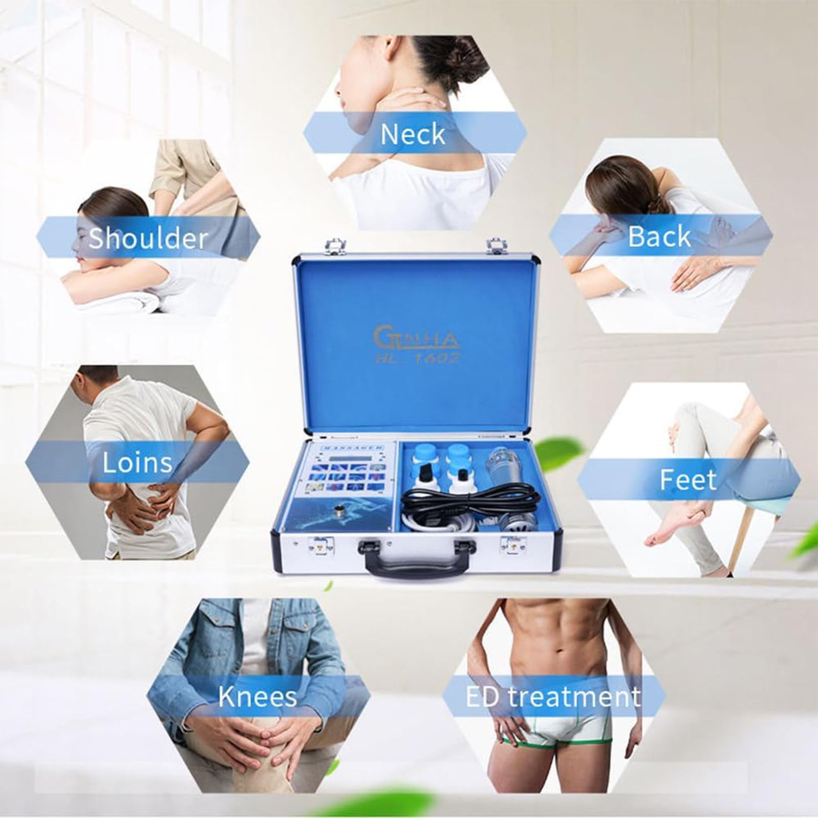 Dispositivo per Terapia Ad Onde D'Urto Elettromagnetiche Extracorporee 7 Teste per Disfunzione Erettile E Trattamento ED E Alleviare Il Dolore