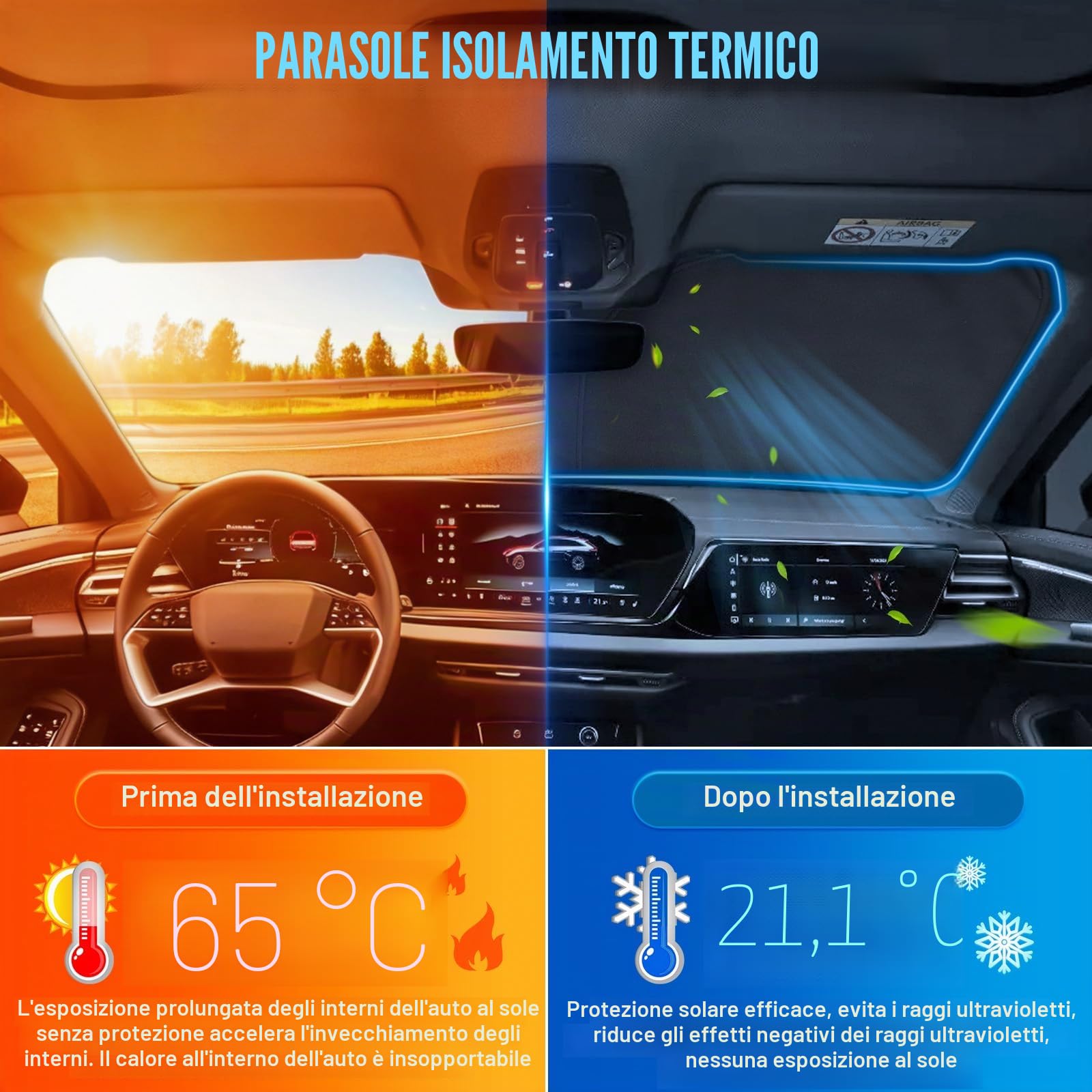 Copertura del Parabrezza Dell'auto Sostituzione per Peugeot 208 P21 2019-2026, Parasole per Parabrezza per Auto all'interno Pieghevole, Protezione Antipolvere Riflettente UV