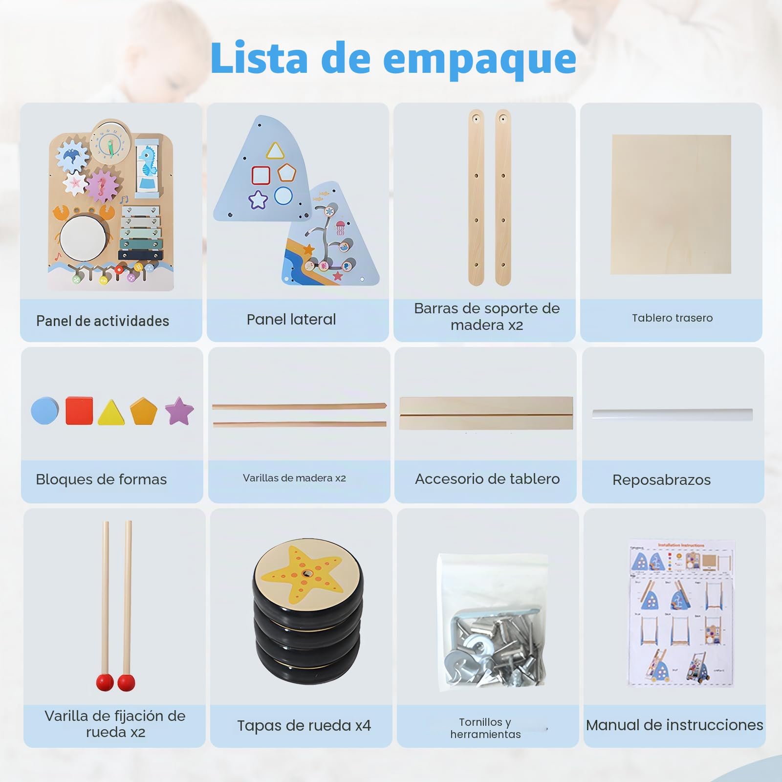 Carrito de Paseo para Bebé, 8 en 1 Juego de Motricidad para Bebé, Andador para Bebé Niño y Niña, Desarrollo cognitivo, Diseño natural y cómodo, Desde 18 meses