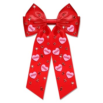 Boderier Valentines Day Hair Bows for Women Girls Conversation Candy Heart Hair Bow Clips Jeweled XOXO Hair Bows Valentines Day Gifts for Women Red XOXO Heart