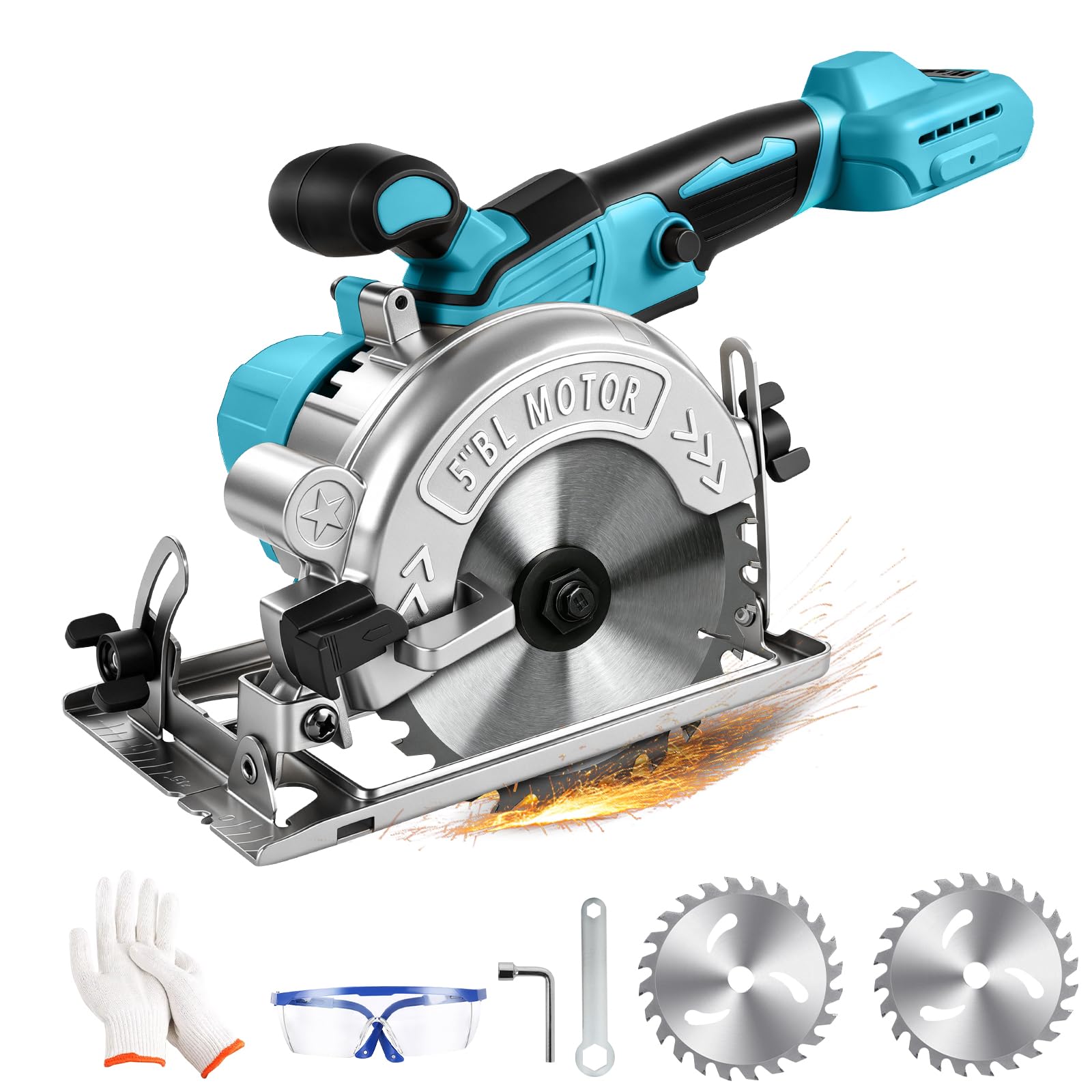 Sega circolare a batteria da 125 mm per batteria Makita da 18 V (senza batteria), motore senza spazzole 0-6500 giri/min, angolo di taglio 0-45°, profondità di taglio 41 mm (90°) 21 mm (45°), per legno