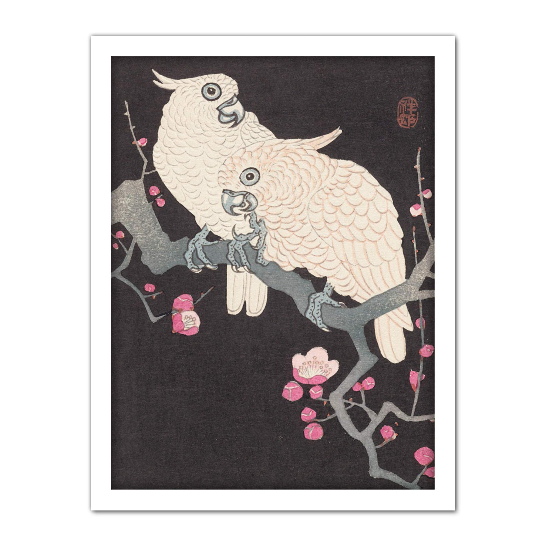 Artery8 Ohara Koson Two Cockatoo And Plum Blossom Painting Artwork Framed Wall Art Print 18X24 Inch