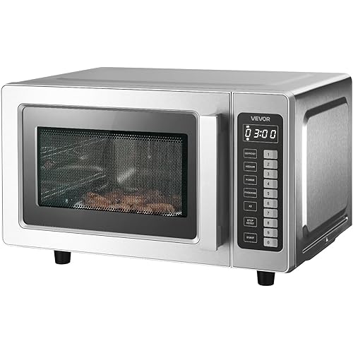 VEVOR Commercial Microwave Oven, 0.9 Cu Ft, 1000W Digital Stainless Steel Countertop Microwave Oven with Touchscreen, 10 Cooking Presets, 5 Power Levels, Multi-Lock Door & Easy Clean for Restaurants