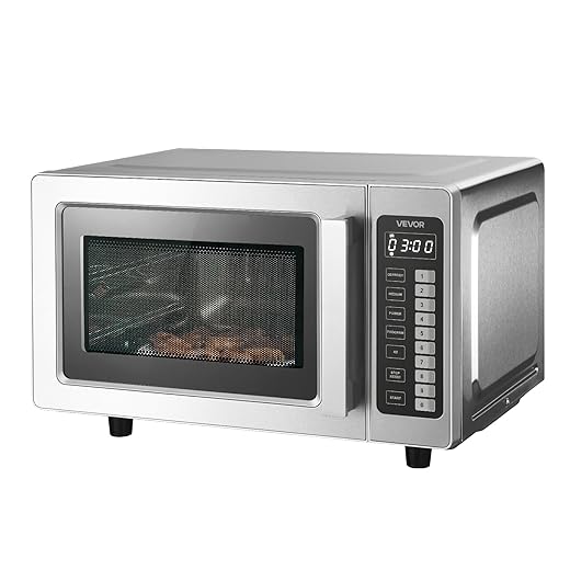 VEVOR Countertop Microwave Oven, 0.9 Cu Ft, 1000W Digital Stainless Steel Microwave Oven with Touchscreen, 10 Cooking Presets, 5 Power Levels, Multi-Lock Door & Easy Clean Interior for Commercial Use