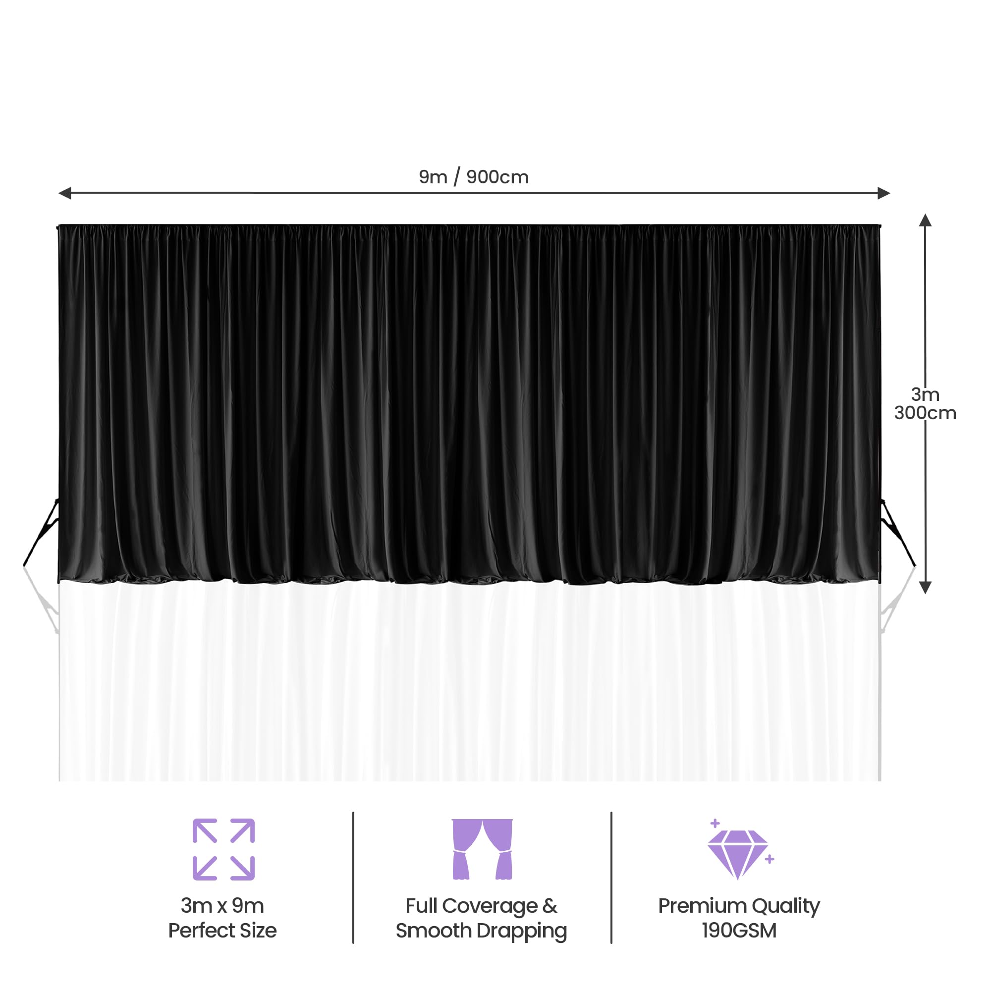 Event Decor Shop Czarne tło fotograficzne zaciemniające 190 g/m² poliester