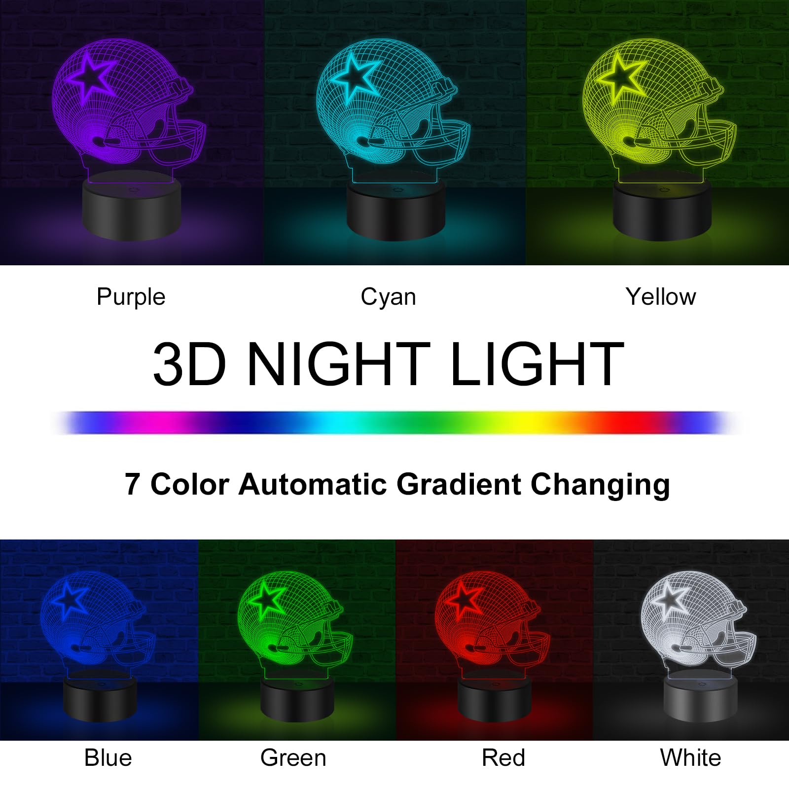 Knfui Lampka nocna z iluzją 3D, 7 kolorów, automatyczna, stopniowa, zasilana przez USB, z przełącznikiem dotykowym, dla dzieci, prezenty, dekoracja domu
