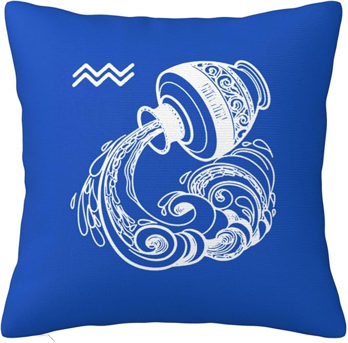 Zodiac Sign Aquarius Throw Pillow Covers 16x16 Inch - Soft Decorative Pillowcases for Couch, Bed & Sofa - Indoor Living Room Home Decor