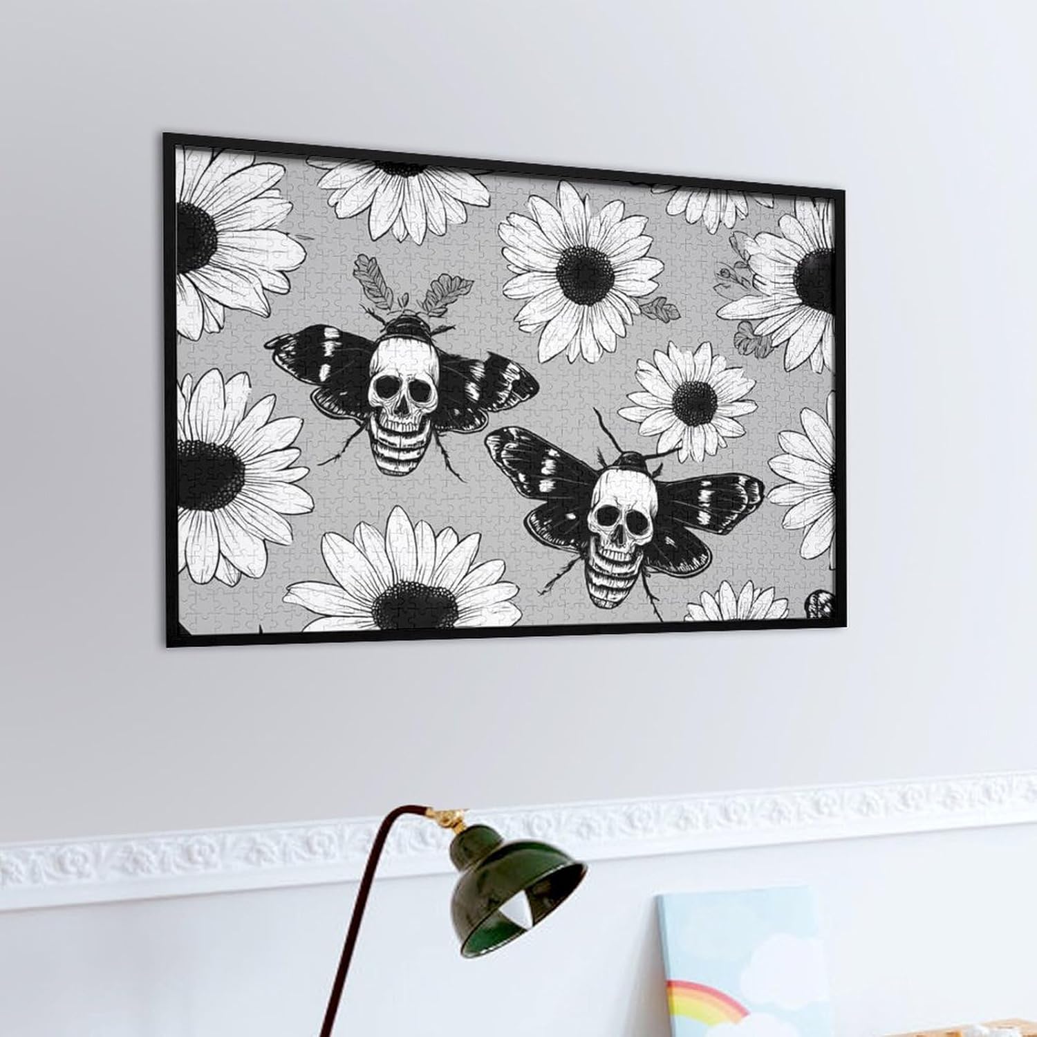 Death Moth Floral Print Puzzles for Adults 1000 PCS Wooden Jigsaw Puzzle Wall Decor Christmas