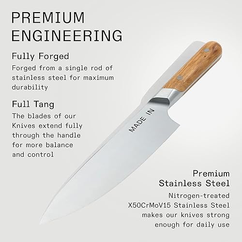 Miniatura 3 de Made In Utensilios de cocina - Cuchillo de chef de 8" Francia - Espiga completa con mango de madera de olivo