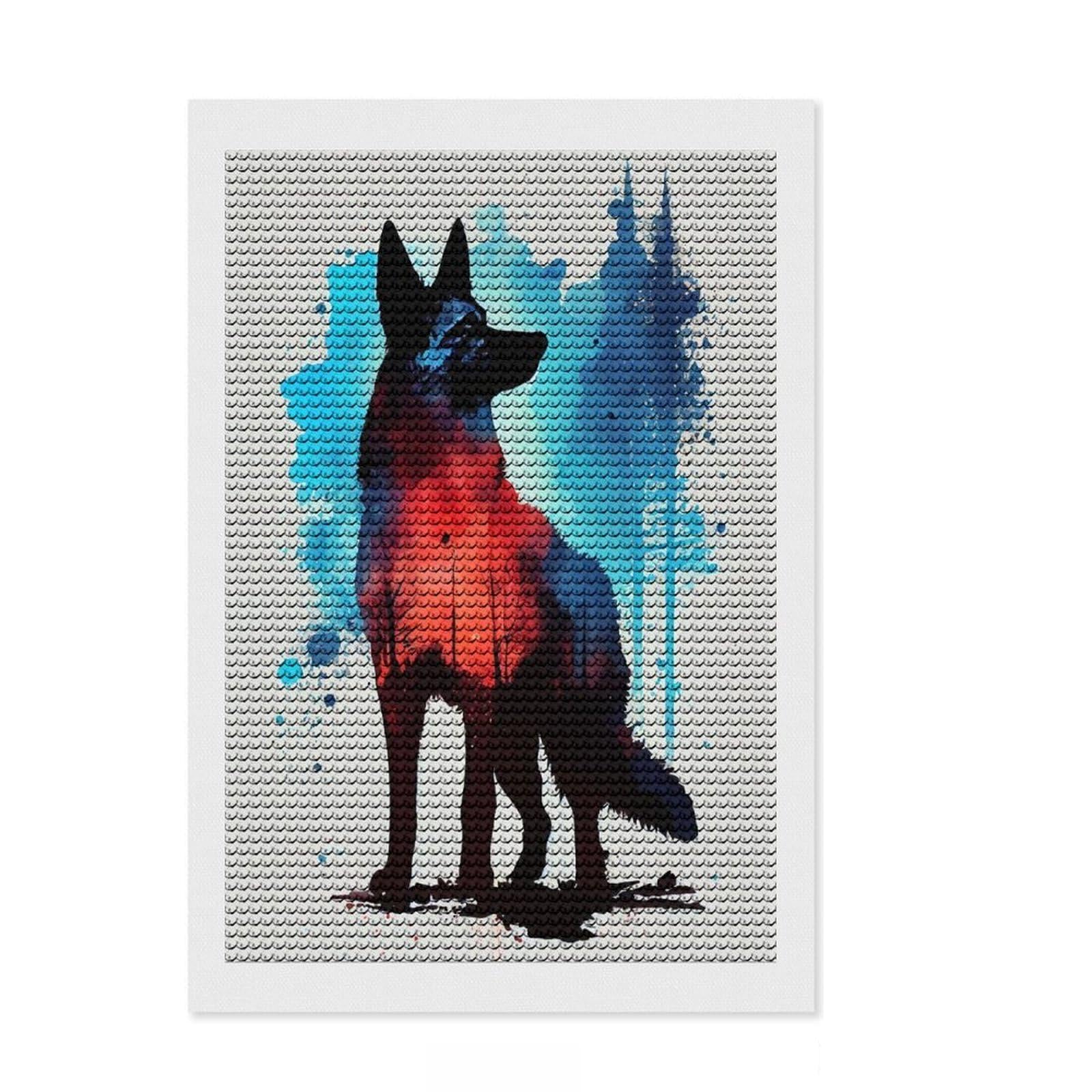 Junmoney German Shepherd Watercolor Round Drill Diamond Painting 8"x12", Neat Printed Canvas, Satisfying Creative Project, Fun Craft Experience