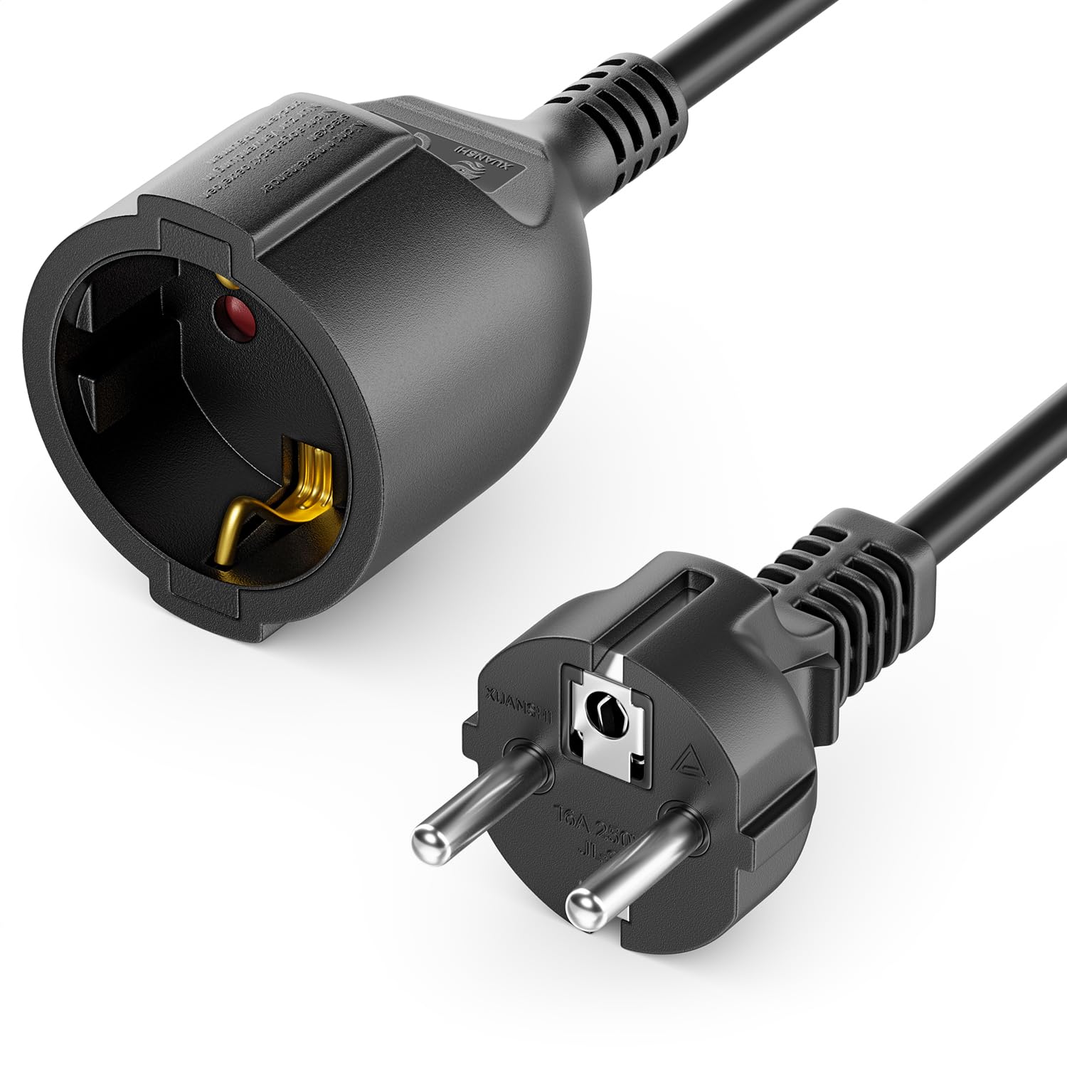 deleyCON 10m Verlängerungskabel Stromkabel Netzkabel Verlängerung Schutzkontakt Stecker Typ F (CEE 7/7) auf Buchse (CEE 7/3) Berührungsschutz TV PC Computer Beamer - Schwarz