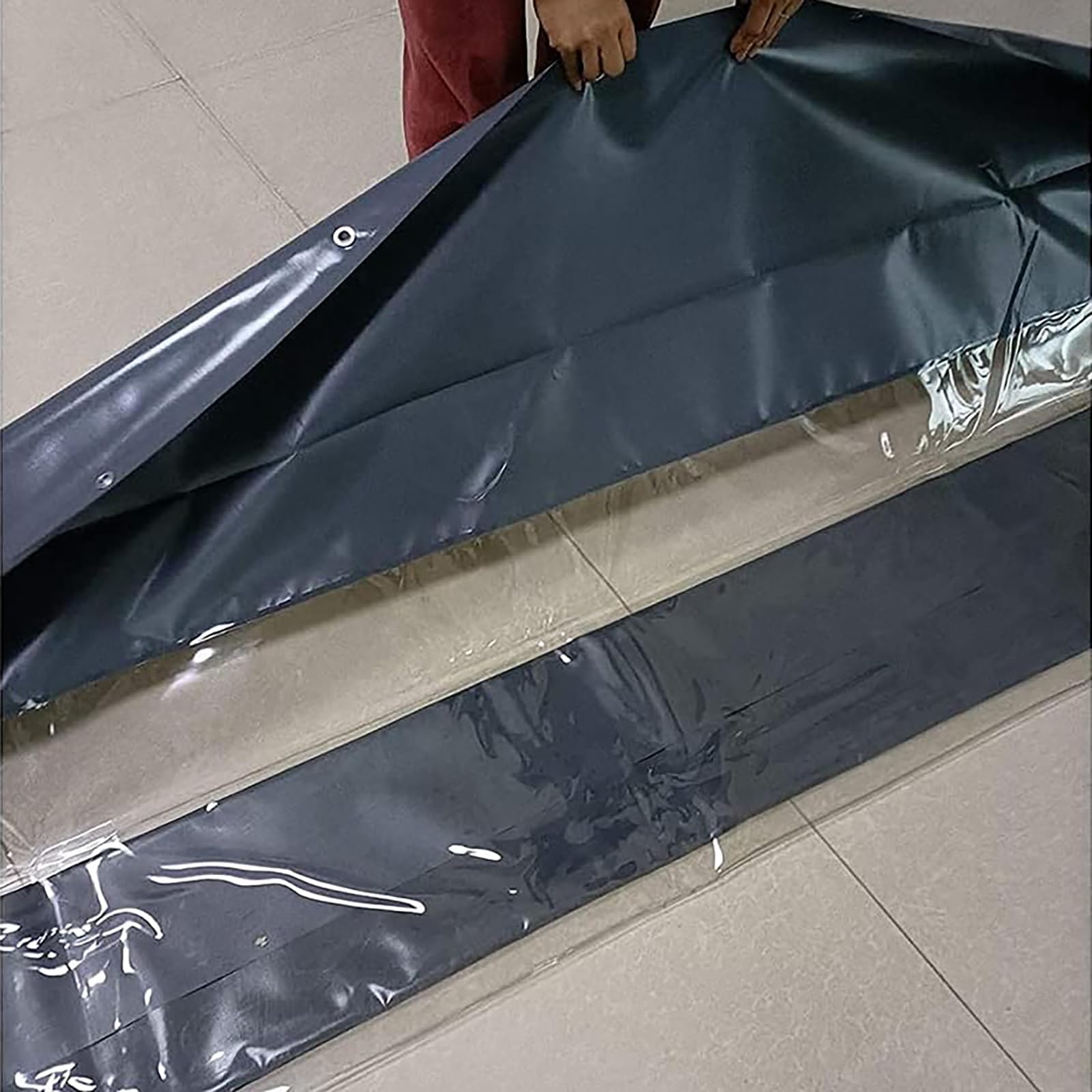 Wasserdichter PVC-Streifen, 4 x 2,7 m, Grau, Thermo-Ber für den Außenbereich, Schutz und Raumtrennung, Vinylwand für Regen und Wetter