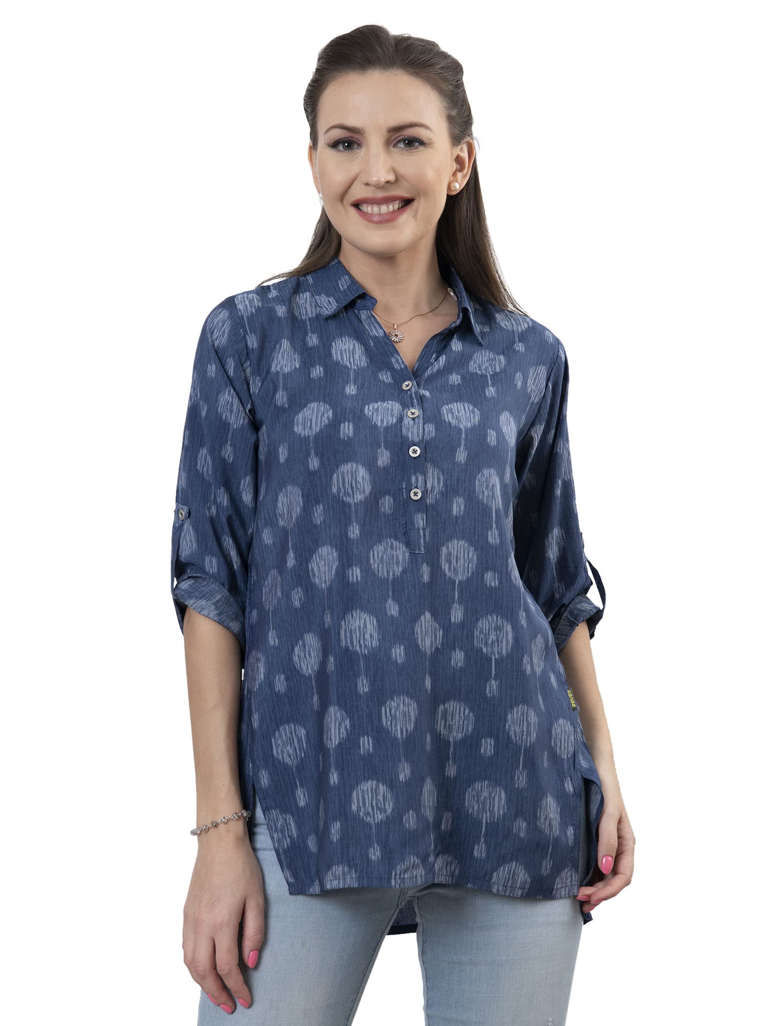 sanaa Women's Rayon Printed Short Kurti Blue Color (SN-7743)