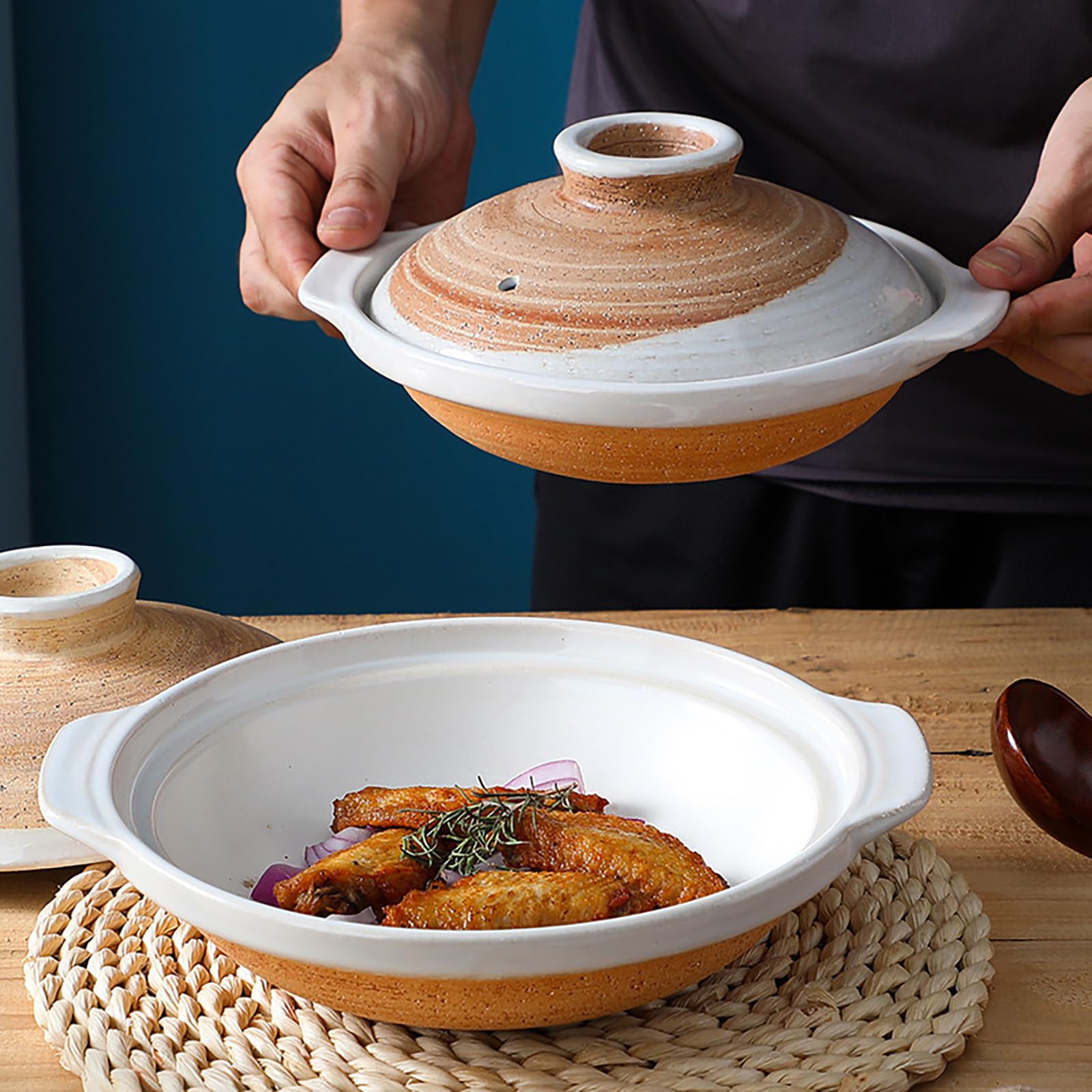 Pot japonais Donabe Shabu en argile, casseroles Bibimbap(0.9 Quarts)