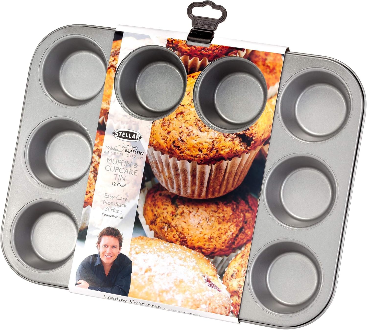 Stellar Moule à muffins antiadhésif 12 tasses Gris acier