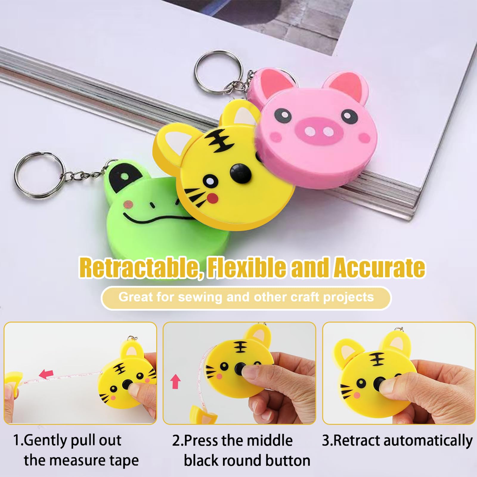 Mrltau 3 Pcs Retractable Measuring Tape for Body Measurements Fabric Tailors Tape Measure, Animal-Shape Kids Tape Measure - Image 4