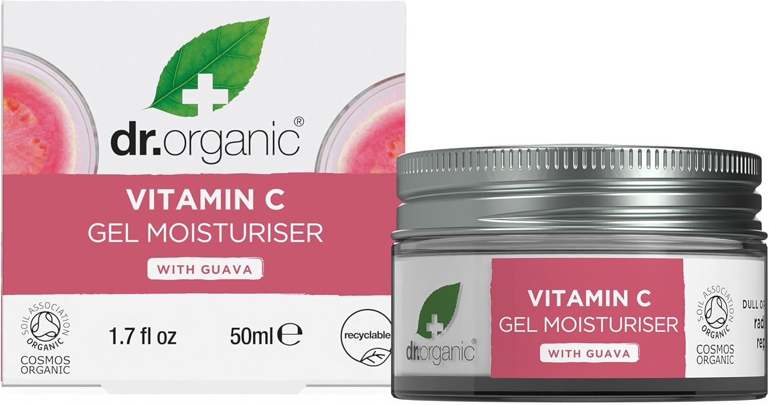 Dr Organic Guava Gel Moisturiser, Vitamin C, Brightening, Mens, Womens, Natural, Vegan, Cruelty-Free, Paraben & SLS-Free, Certified Organic, 50ml, Packaging may vary