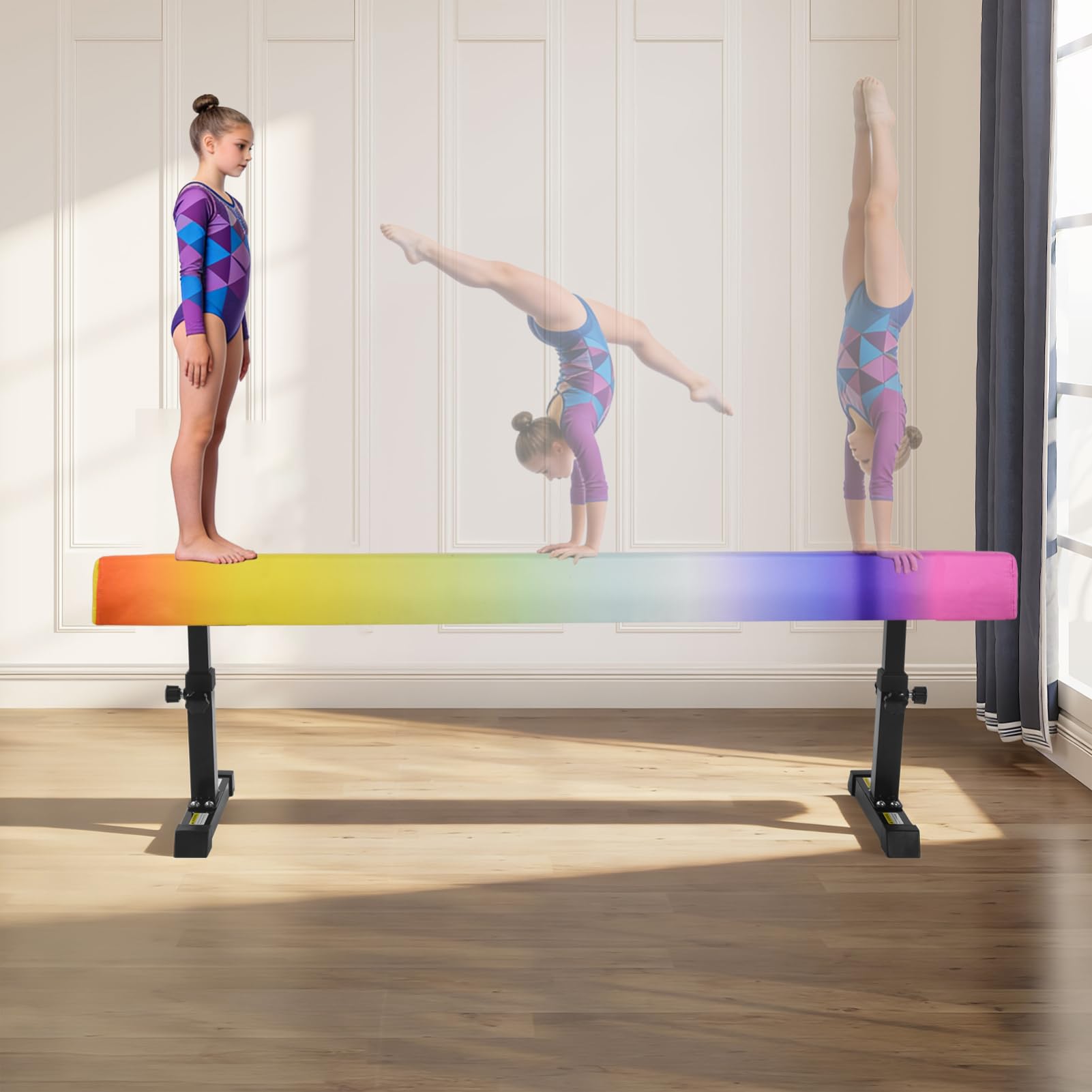 Poutre Gymnastique 5 Hauteurs Réglables Poutress D'Équilibre Enfant Poutre Gym Capacité de charge 50 kg 180 cm de long Équipement d'entraînement de gymnastique à poutres stables de niveau haut et bas