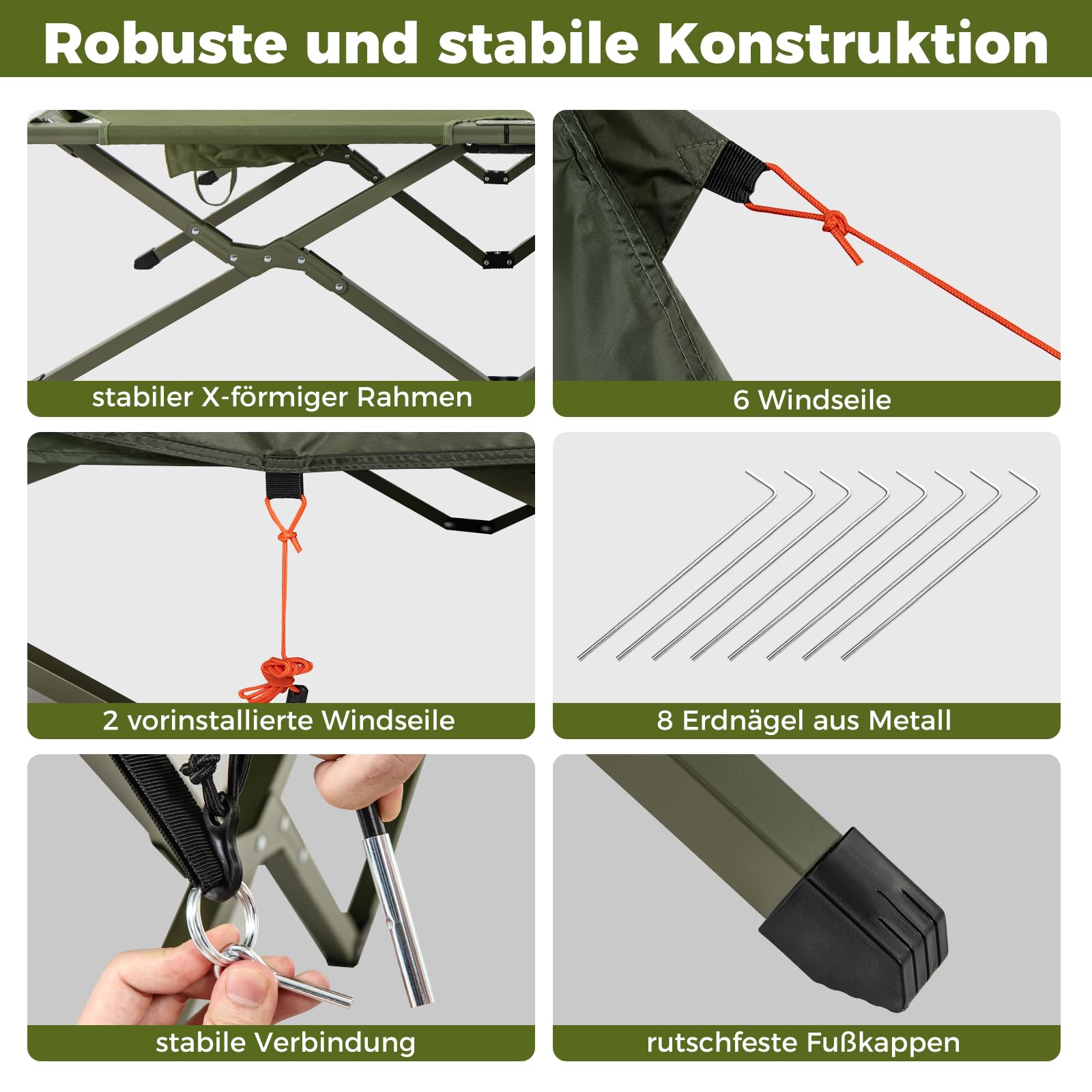 COSTWAY Feldbett mit Zelt für 2 Personen, Campingbett mit Regenschutz, 2 Netztüren, Dachfenster & Rolltasche, Campingliege, 300 kg Tragkraft, 194 x 145 x 150 cm