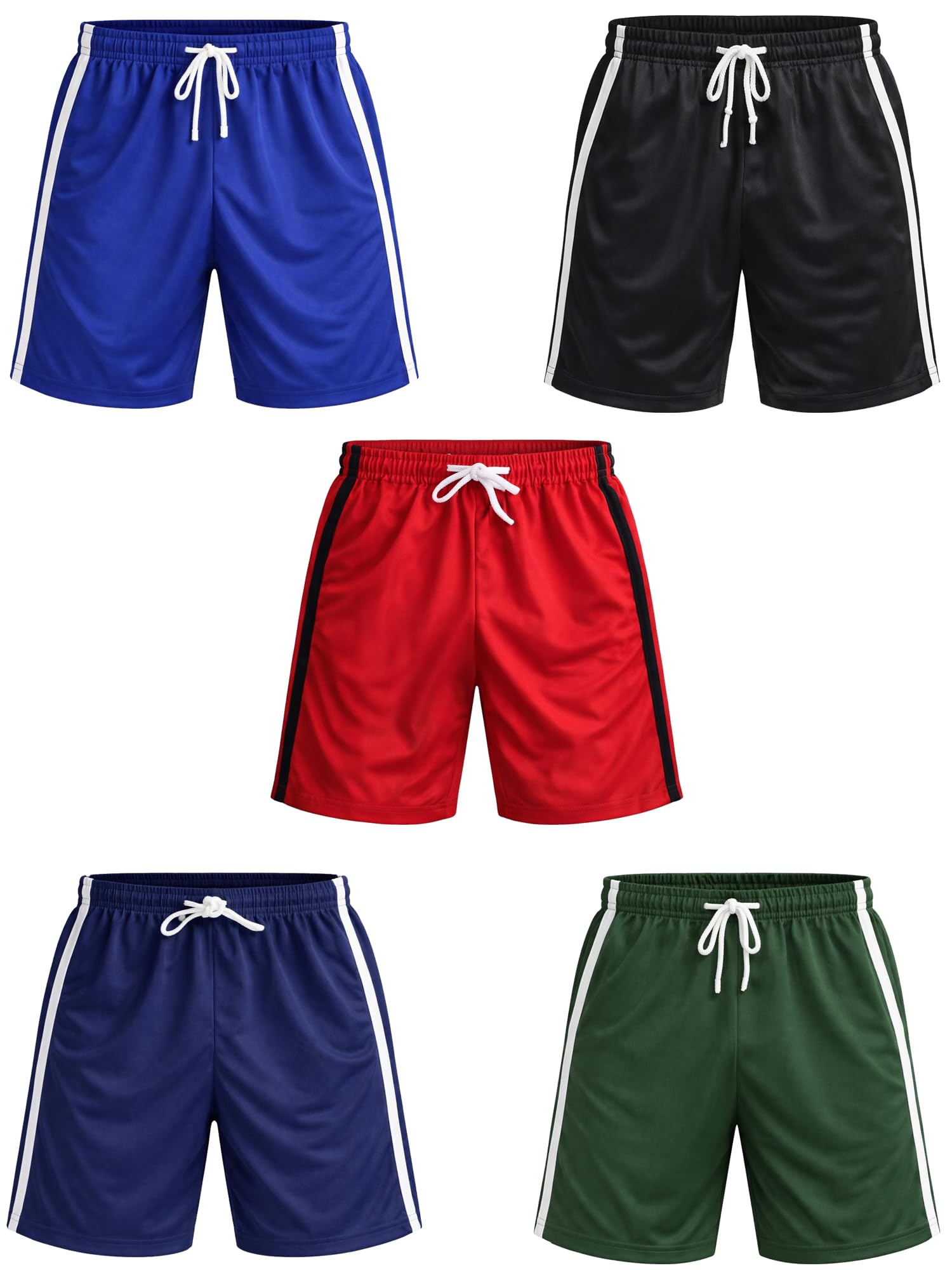 CUTE RASCALS Boys Sports Shorts with Side Stripe Combo Pack of 5 | Lightweight Quick Dry Athletic Shorts for Kids | Elastic Waist Drawstring Gym Running Shorts for Boys (1–14 Years)-picture-15