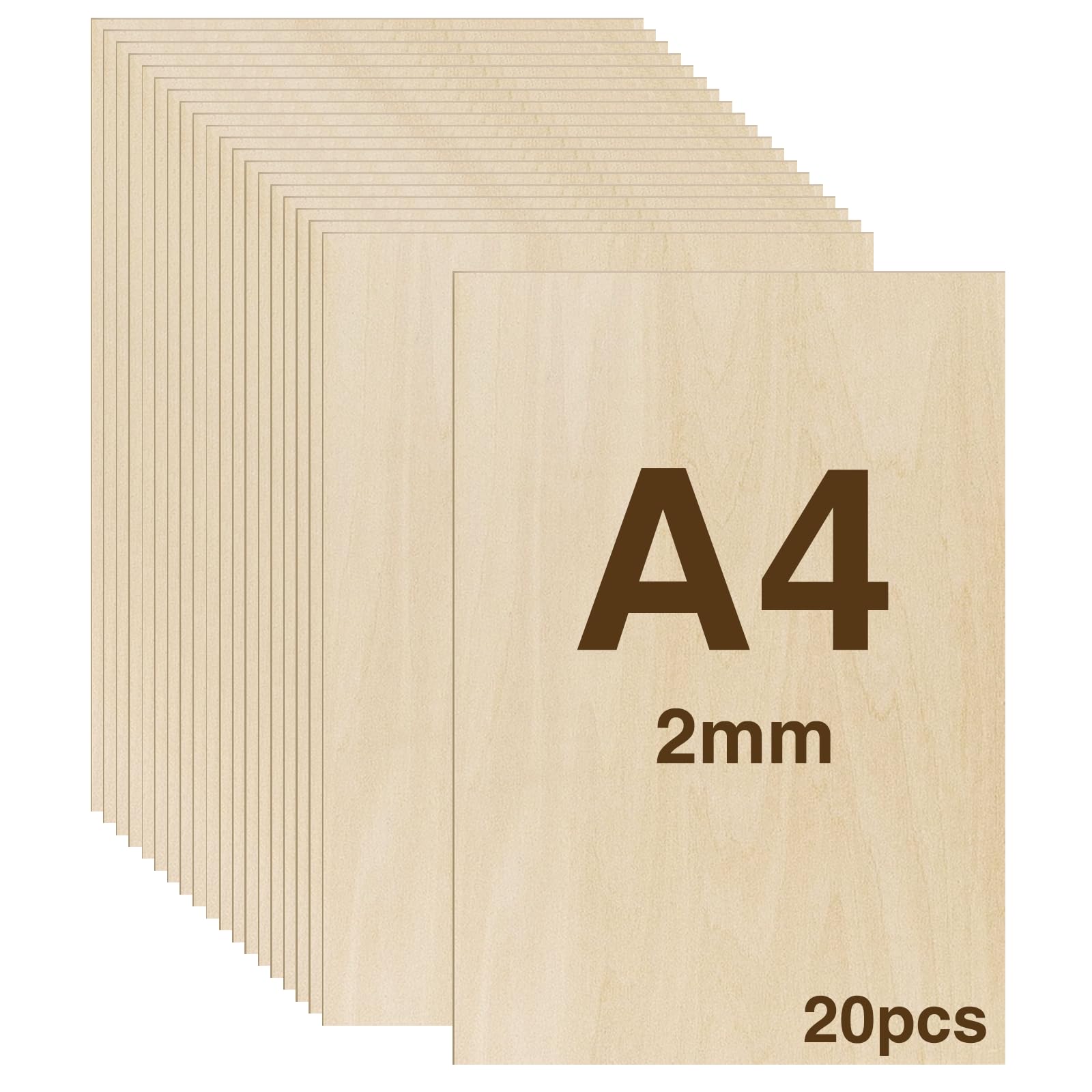 WISYOK 20pcs A4 Plywood Sheets, 300x210*2mm Basswood Sheet, Unfinished Plywood Board for Crafts, DIY, Wood Engraving, Laser Projects, Model Making, Decoration, Paintings