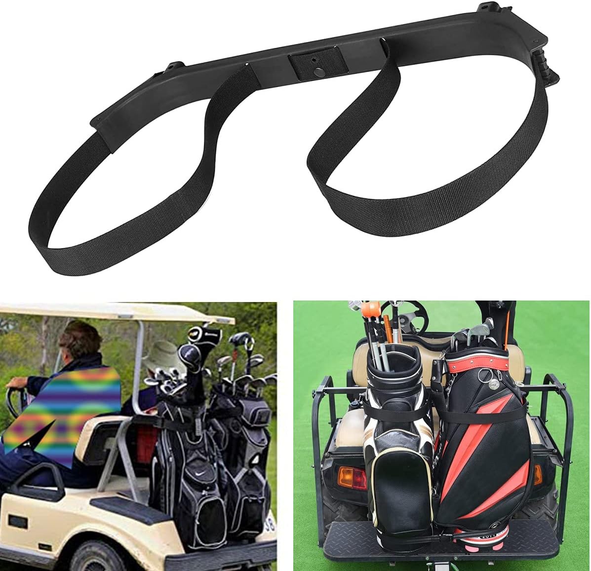 Golf Bag Holder Strap Bracket Rack Assembly | Golf Bag Attachment for Golf Cart Rear Seat- Black Fits 1987-Up Club Car DS Gas & Electric Golf Carts Replace#1013935