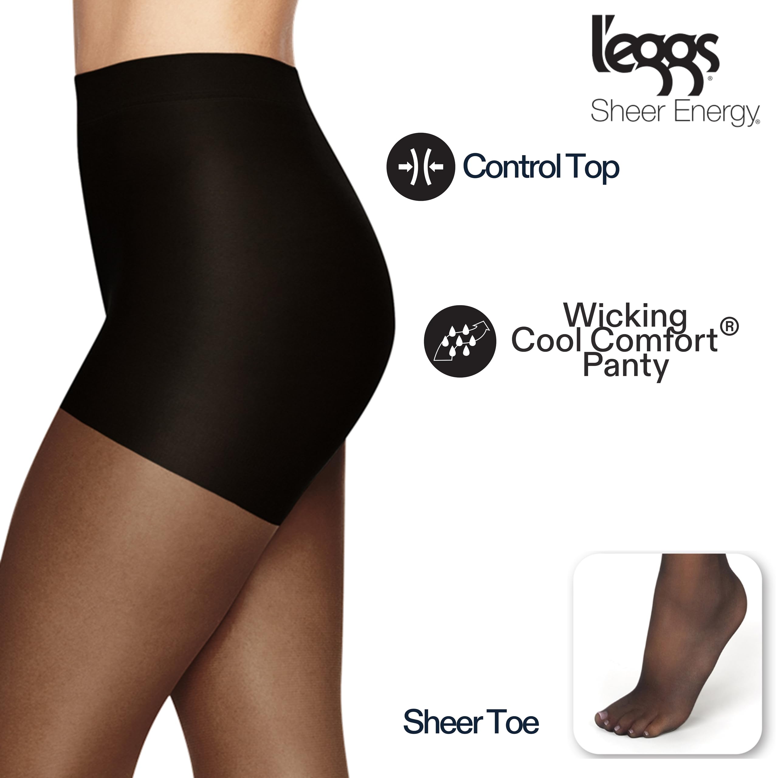 L'eggs Sheer Energy Medium Support Compression Tights, Control Top, Sheer Toe Pantimedias Mujer (Pack de 3)