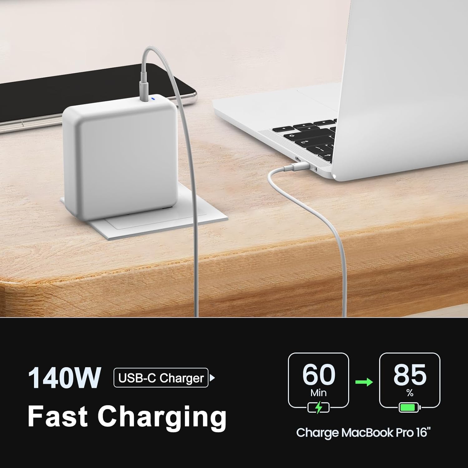 140W USB C Laptop Fast Charger, Compatible with MacBook Air MacBook Pro, M2 M3 M4 M5, iPad Pro, iPhone,Galaxy S25, Include Charge Cable-USB C to C