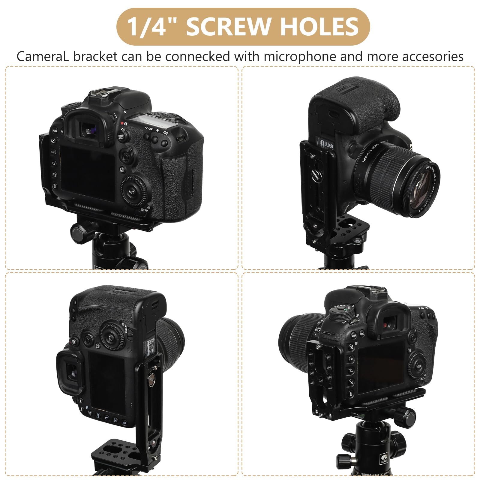 Support en L pour appareil photo reflex numérique Arca Swiss à dégagement rapide, support horizontal vertical pour trépied d'appareil photo avec vis de 6,35 mm, compatible avec les trépieds DJI Canon