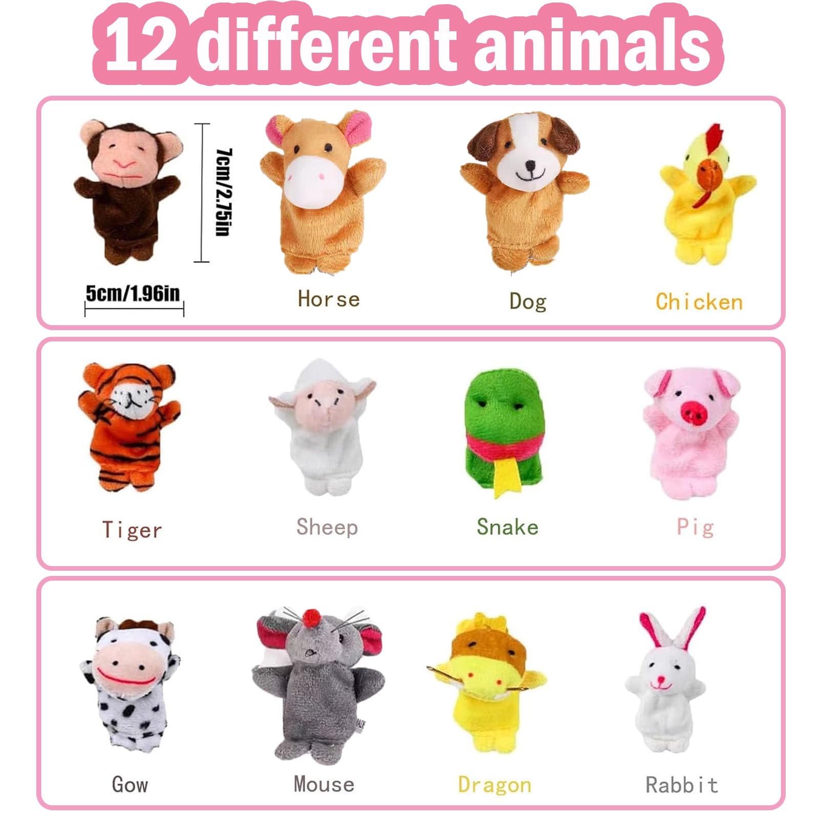 12Pcs Animal Finger Puppets for Babies and Toddlers - Cute Plush Zoo Theme Doll Set, miniature - Image 2