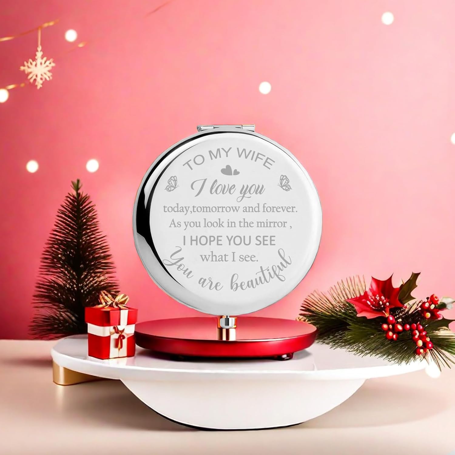 Valentines Day Mirror Gifts for Her Wife, Gift for Wife from Husband to My Wife Compact Mirror, Romantic Gifts for Wife Birthday, Wedding Anniversary, Valentine's Day, Mother's Day - Image 3