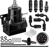 YEHERITAUTOPARTS Adjustable EFI Fuel Pressure Regulator Kit w/ Bypass Return, 0-100 PSI Gauge, 6AN Fittings, PTFE Hose - E85 Ethanol Compatible