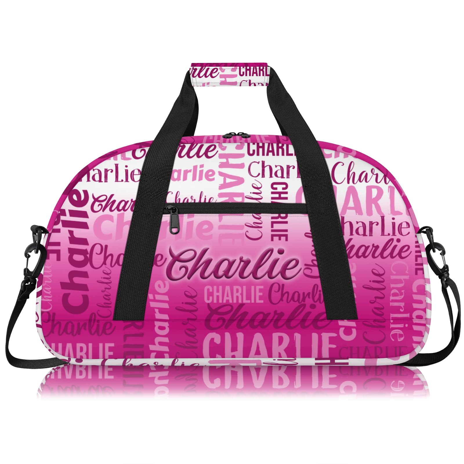 Personalized Sport-Gym-Swimming-Bag for Kids Custom Duffel Travel Bag for Boy Girl Dance Gymnastics Bag Overnight Weekend Bag Hot Pink Text Name1