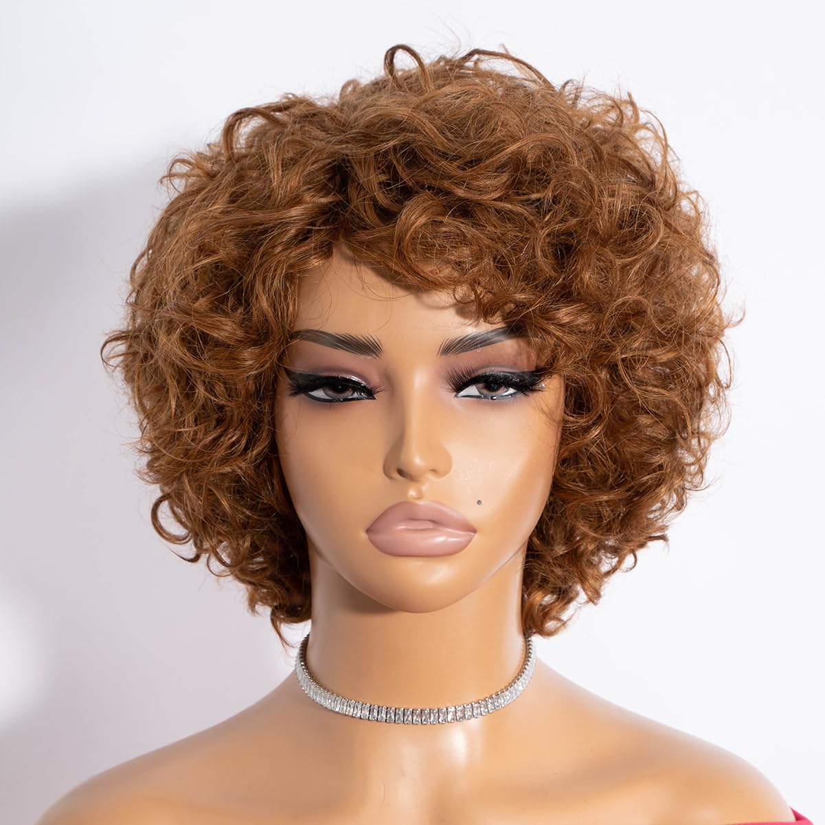 Rebecca Fashion Short Curly Human Hair Wigs for Black Women Side Part Cute Curly Bob Wig Brazilian Remy Non Lace Glueless Wigs Natural Looking Honey