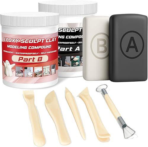 Arcilla epoxi para esculpir, modelo de auto-endurecimiento, arcilla epoxi para esculpir mágica, masilla epoxi A&B de 2 partes, compuesto de modelado