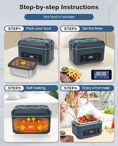 Miniatura 7 de Cordless Electric Lunch Box for Adults, Heated Lunch Box Battery Powered with 5 Side Heating, Portable Food Warmer with 5.5 Cups Removable
